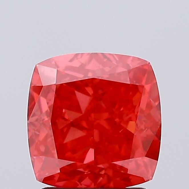 Loose Diamond - CUSHION BRILLIANT 2.1ct Fancy Vivid Red VS1: Loose Diamond - CUSHION BRILLIANT 2.1ct Fancy Vivid Red VS1 Source: This is a real non-mined Diamond that has been grown in a lab Shape: CUSHION BRILLIANT Carats: 2.1 Color: Fancy Vivid Red Certificat