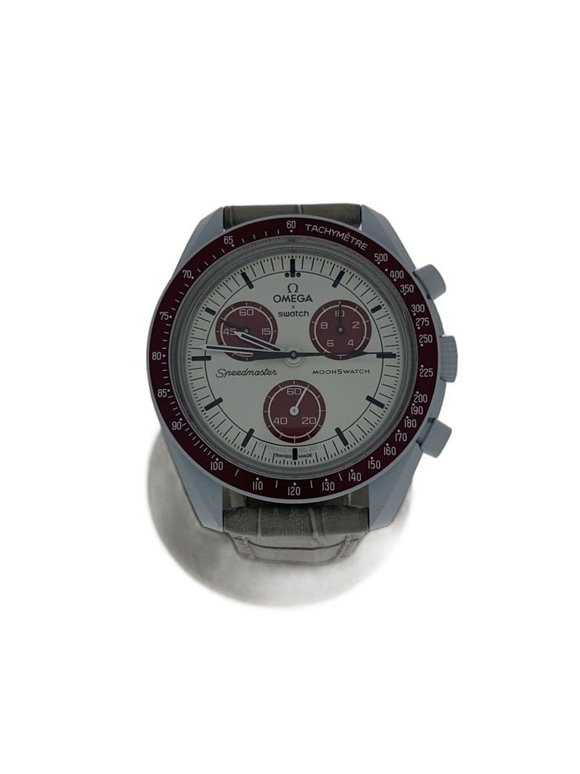 Omega x Swatch Mission to Pluto Cream Quartz Wristwatch: Omega x Swatch Mission to Pluto Cream Quartz Wristwatch This OMEGAxSWATCH MoonSwatch Mission to Pluto is a men's quartz wristwatch featuring a cream color scheme. The watch is Swiss-made and is in pre