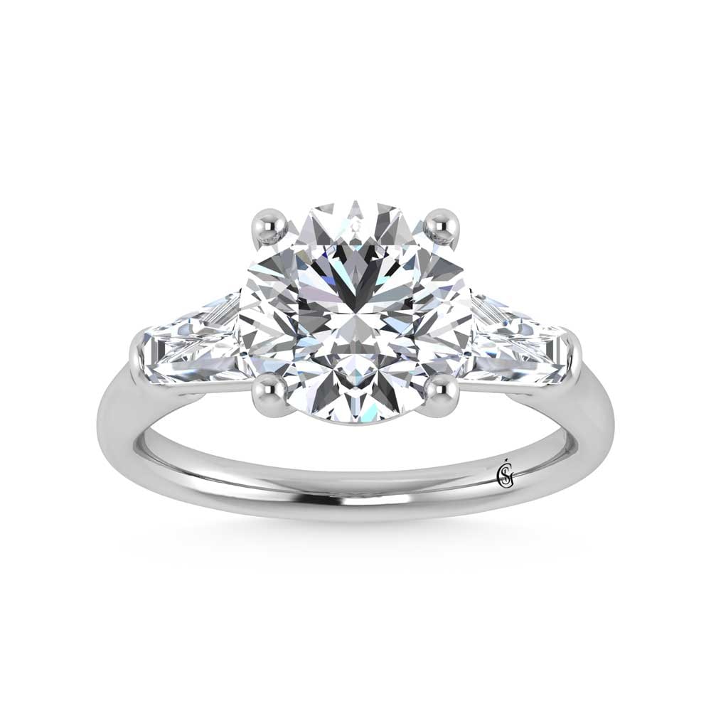 14K White Gold Lab Grown Diamond 3 5/8 Ct.Tw. Round Shape Three Stone Engagement Ring