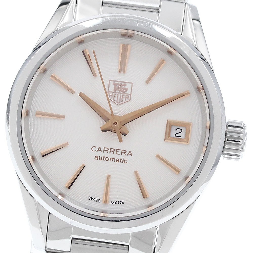 TAG Heuer Carrera Caliber 9 ladies automatic date watch WAR2412-0: TAG Heuer Carrera Caliber 9 ladies automatic date watch WAR2412-0 This TAG Heuer Carrera Caliber 9 Date Automatic wristwatch is designed for women and features a beige dial with a date function. The w