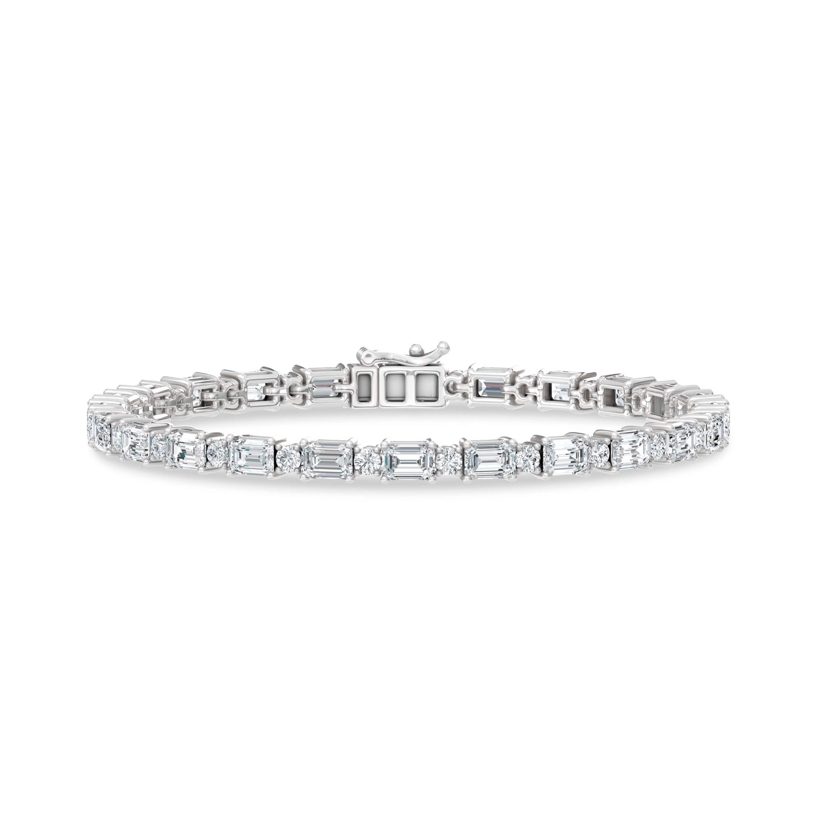 14K White Gold Lab Grown Diamond 7 1/4 Ct.Tw. Round And Emerald Fashion Bracelet