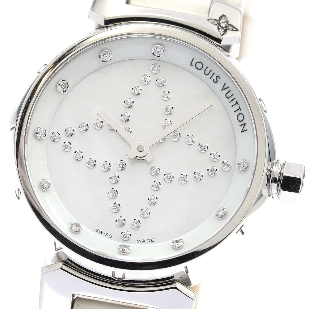 Louis Vuitton Tambour Forever Diamond Quartz Ladies Wristwatch: Louis Vuitton Tambour Forever Diamond Quartz Ladies Wristwatch This is a pre-owned Louis Vuitton Q12M6 Tambour Forever Diamond quartz wristwatch designed for women. Crafted in Switzerland, this luxury