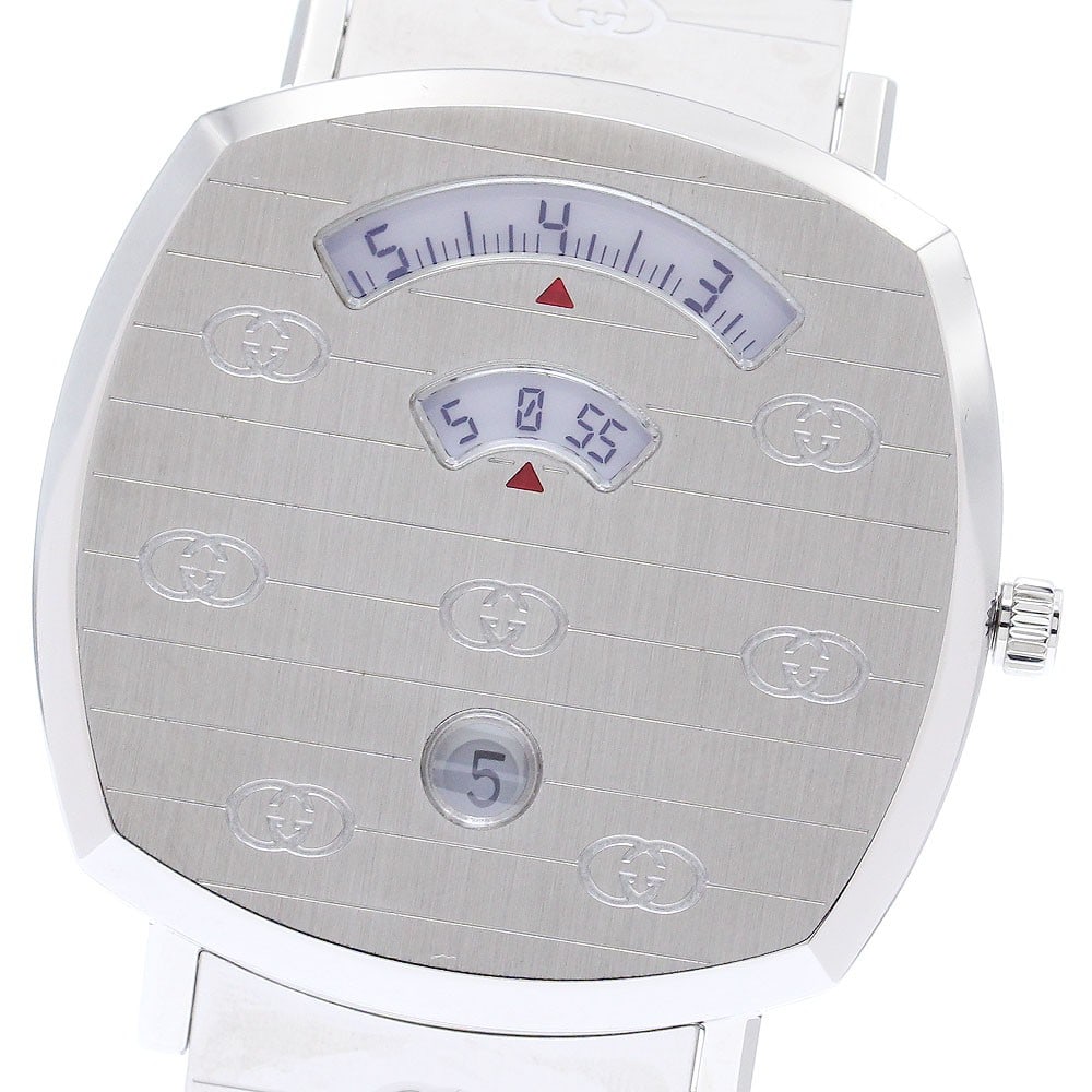 Gucci Grip Quartz Date Men's Stainless Steel Watch 157.3 YA157410: Gucci Grip Quartz Date Men's Stainless Steel Watch 157.3 YA157410 This pre-owned Gucci Grip Watch (model 157.3/YA157410) is a men's quartz wristwatch crafted in Switzerland. The timepiece features a w