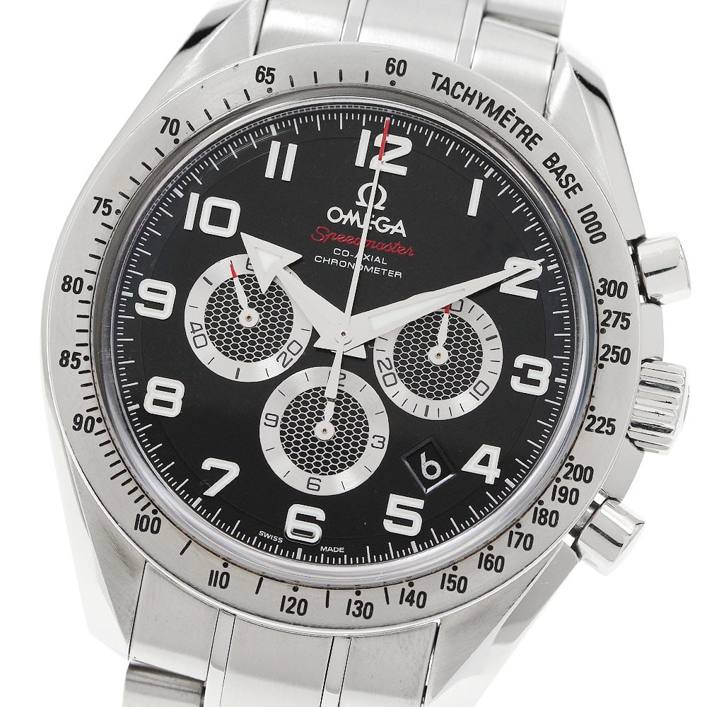 OMEGA Speedmaster Broad Arrow Automatic Chronograph 44mm Steel Men's Watch: OMEGA Speedmaster Broad Arrow Automatic Chronograph 44mm Steel Men's Watch This pre-owned OMEGA Speedmaster Broad Arrow Co-Axial Automatic wristwatch features a stainless steel case and bracelet, with