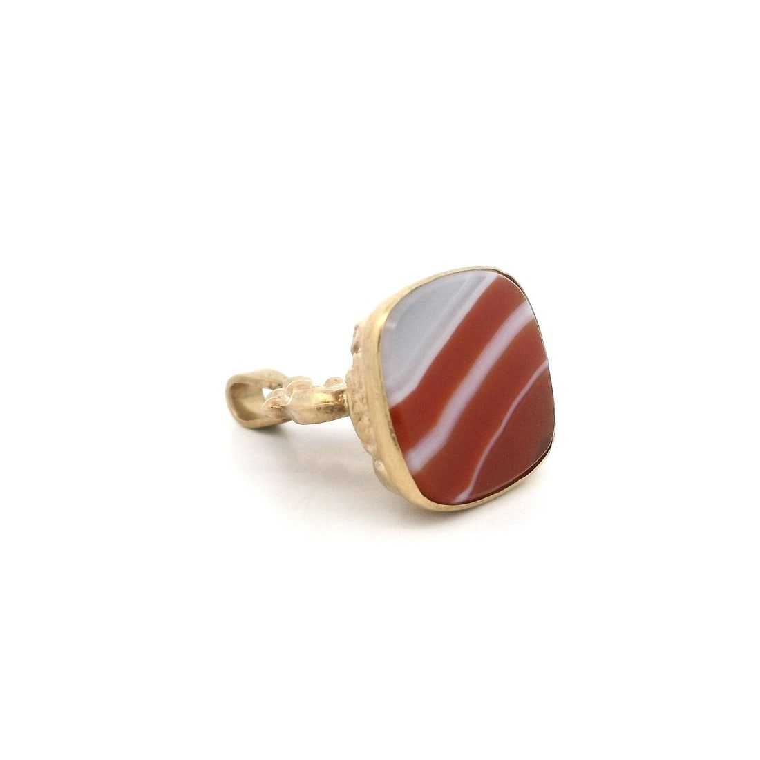 Antique Victorian 9k Gold Banded Agate Watch Fob Charm Pendant