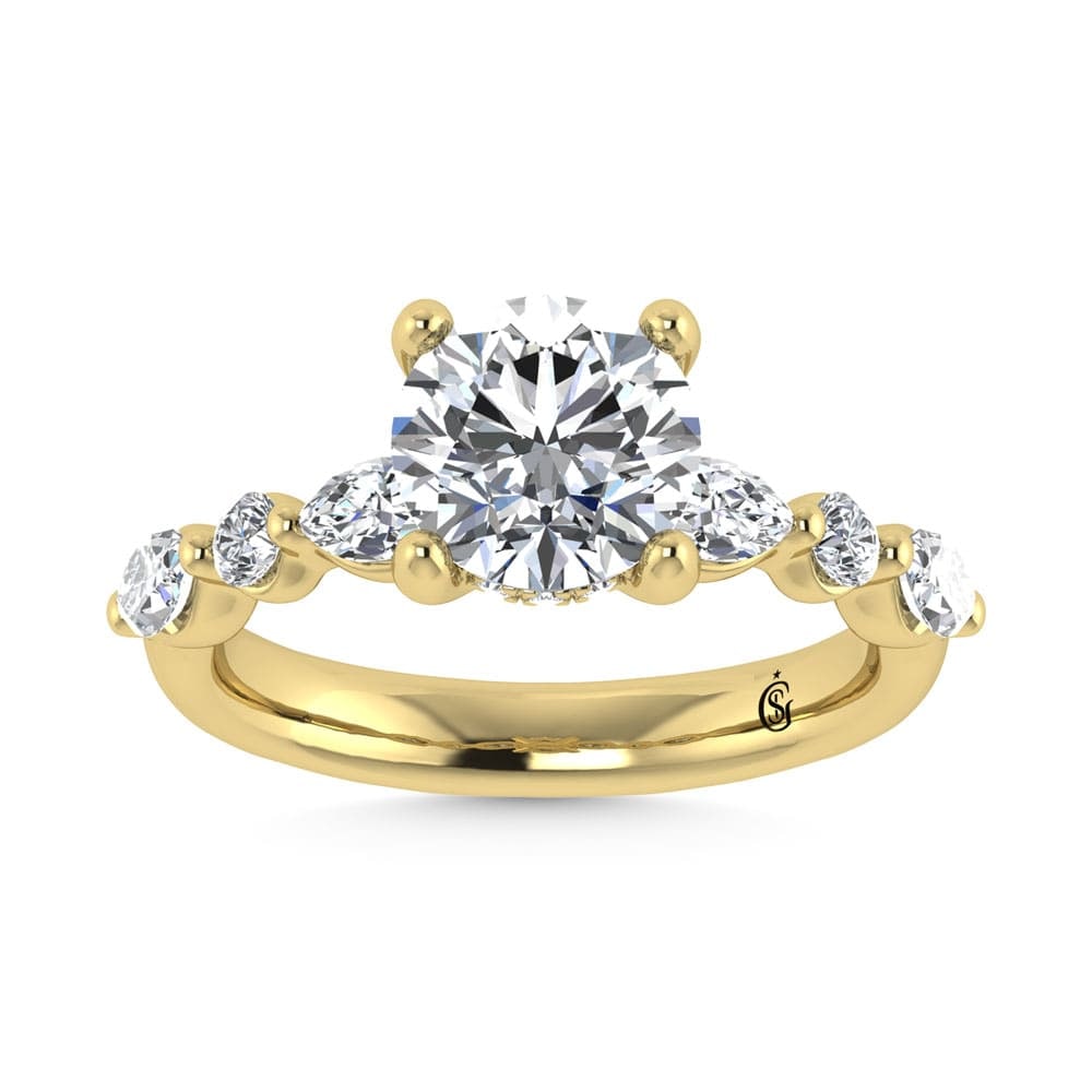 14K Yellow Gold Lab Grown Diamond 2 5/8 Ct.Tw. Marquise and Round Shape Halo Engagement Ring (IGI