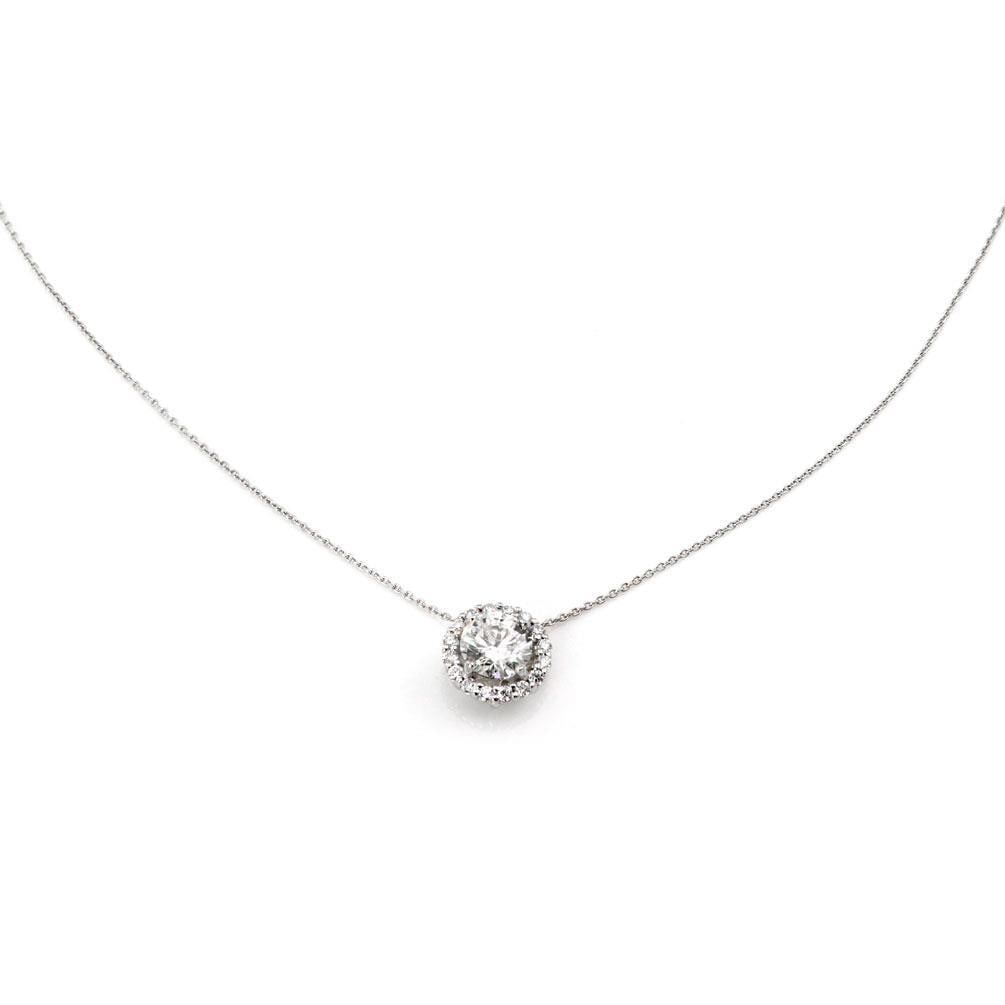 Elegant 1.76ct Diamond Pendant & Chain in 14k White Gold: Elegant 1.76ct Diamond Pendant & Chain in 14k White Gold This exquisite pendant and chain set is crafted from 14k white gold with a stunning high polished finish. The centerpiece features a large roun