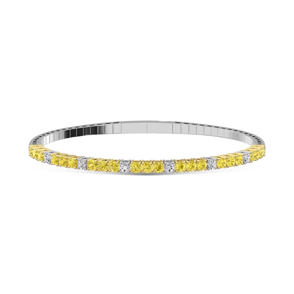 14K White Gold 1 7/8 Ct.Tw. Lab Grown Alternate 3 Yellow and 1 White Diamond Flexi Bangle