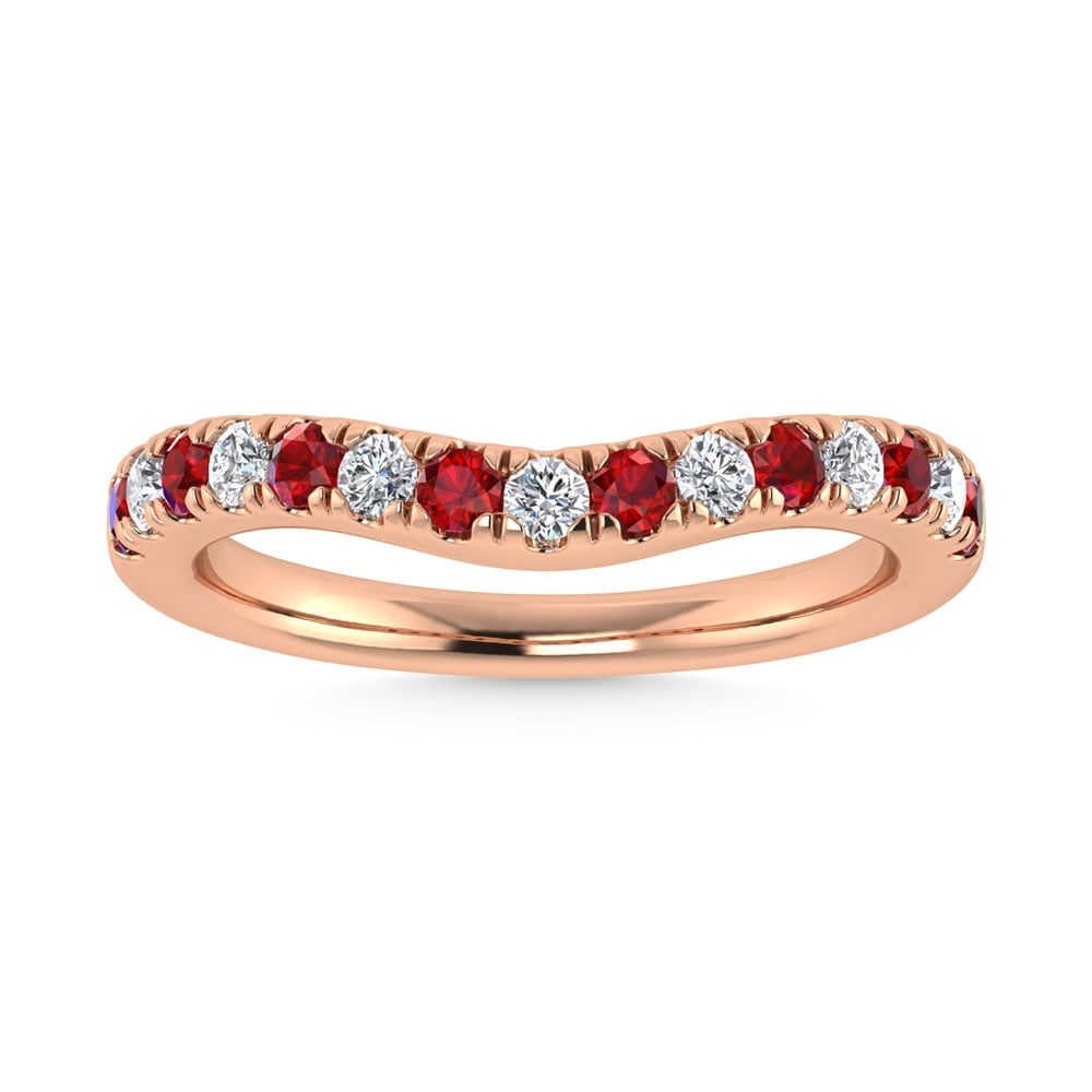 14K Rose Gold Ruby and Diamond 5/8 Ct.Tw. Ruby Curve Band