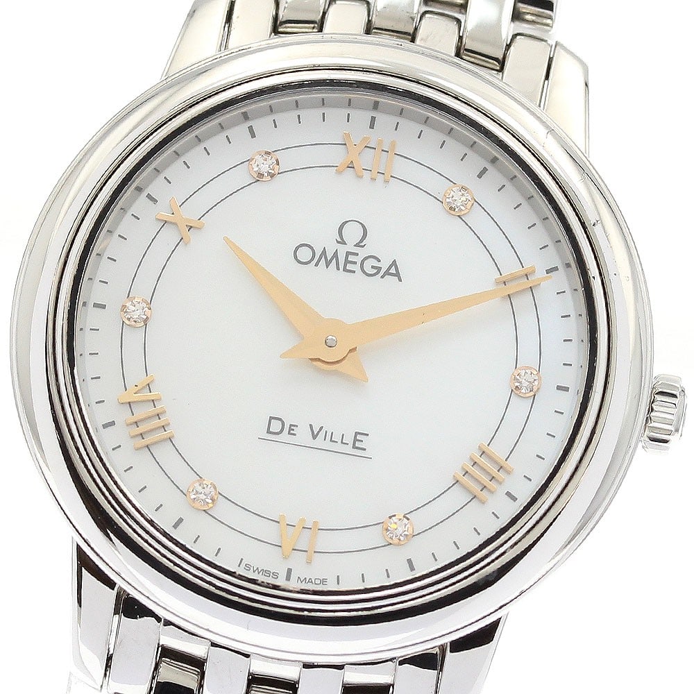 OMEGA De Ville Prestige 424.10.27.60.55.001 Women's Quartz Diamond Watch: OMEGA De Ville Prestige 424.10.27.60.55.001 Women's Quartz Diamond Watch OMEGA De Ville Prestige ladies wristwatch with a quartz movement and 6-diamond design. This pre-owned watch is made in Switzerl