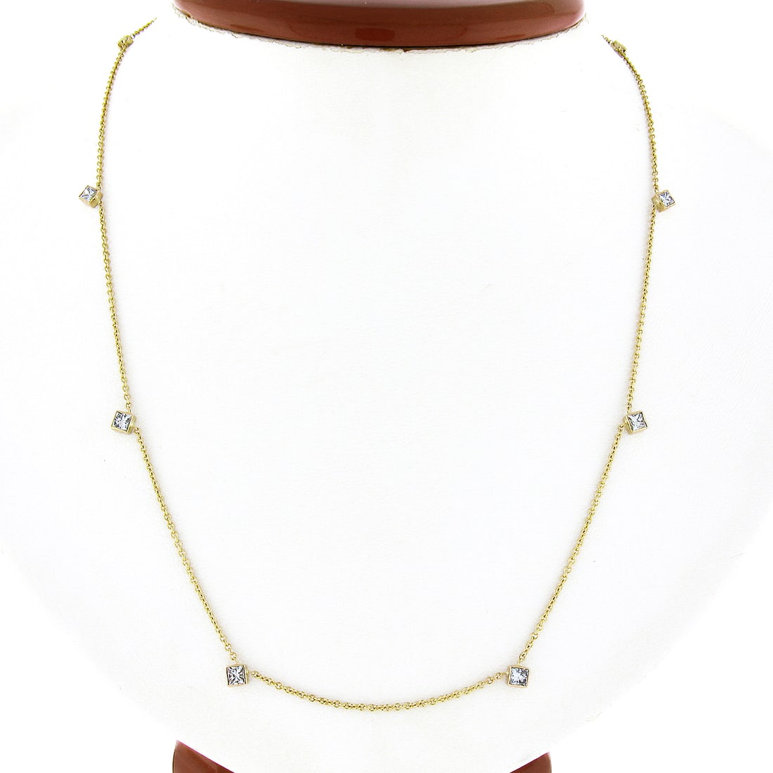 14K Yellow Gold 1.14ctw Bezel Set Princess Diamond Necklace