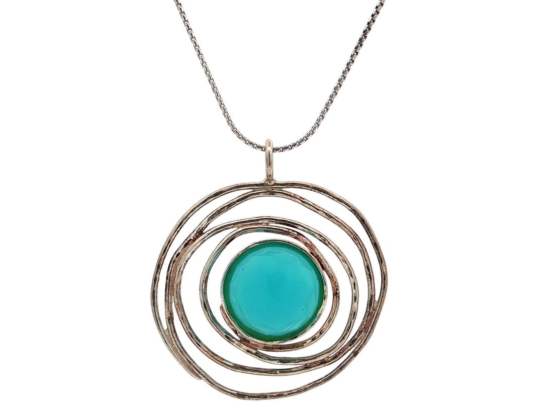 Blue Quartz Sterling Silver Pendant Necklace Handmade Organic Design