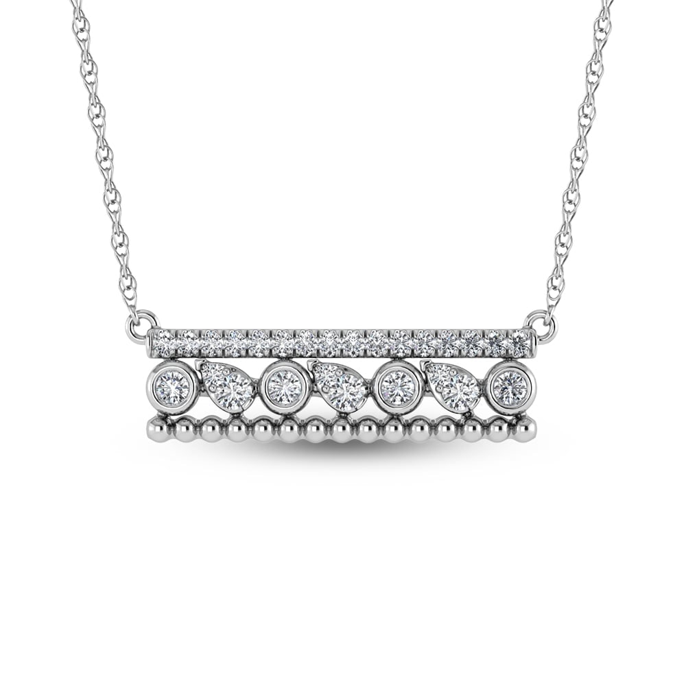 14K White Gold Diamond 3/8 Ct.Tw. Fashion Necklace: 14K White Gold Diamond 3/8 Ct.Tw. Fashion Necklace 14k White Gold Stone Color: G-h Stone Clarity: Si2 Unless otherwise specified, pendants that include a chain are paired with our standard 18-inch len