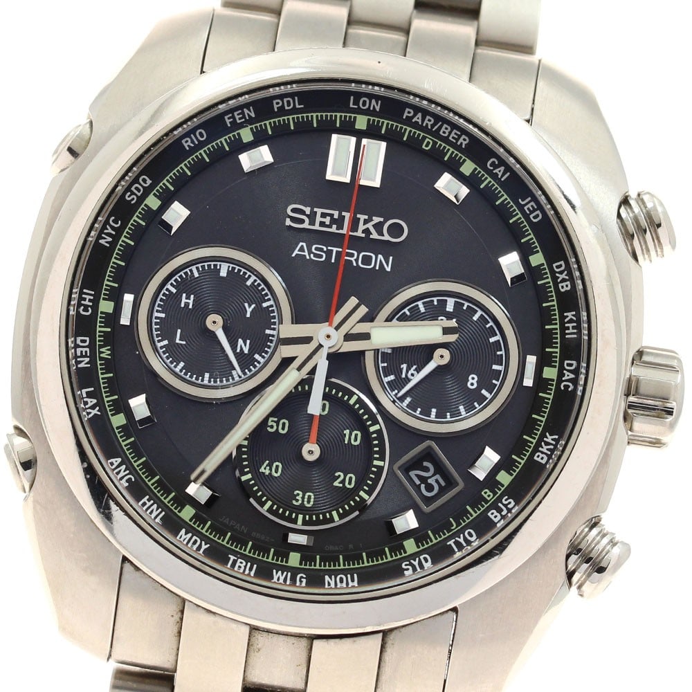 Seiko Astron Origin Titanium Solar Radio Controlled Men's Watch SBXY027: Seiko Astron Origin Titanium Solar Radio Controlled Men's Watch SBXY027 This Seiko SBXY027/8B92-0BB0 Astron Origin men's wristwatch features a titanium case and band with a black dial. Powered by a so