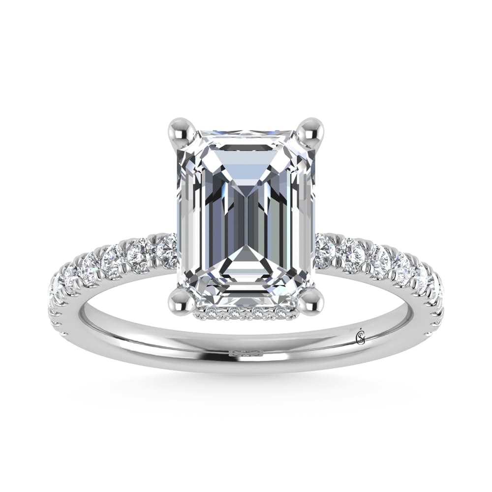 14K White Gold Lab Grown Diamond 3 1/2 Ct.Tw. Emerald Shape Halo IGI Certified Engagement Ring (IGI