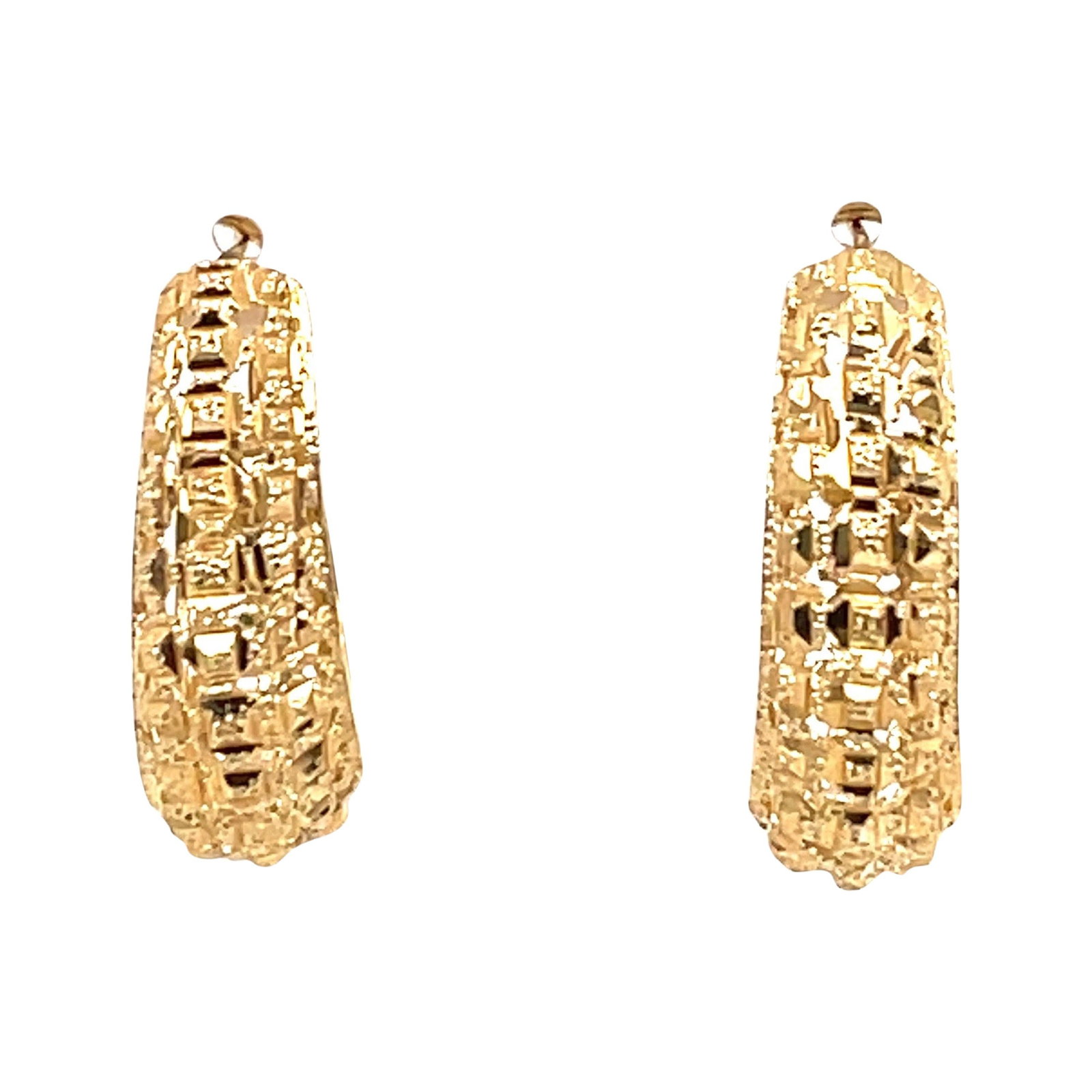 Vintage Textured Yellow Gold Oval Hoop Earrings 1990s