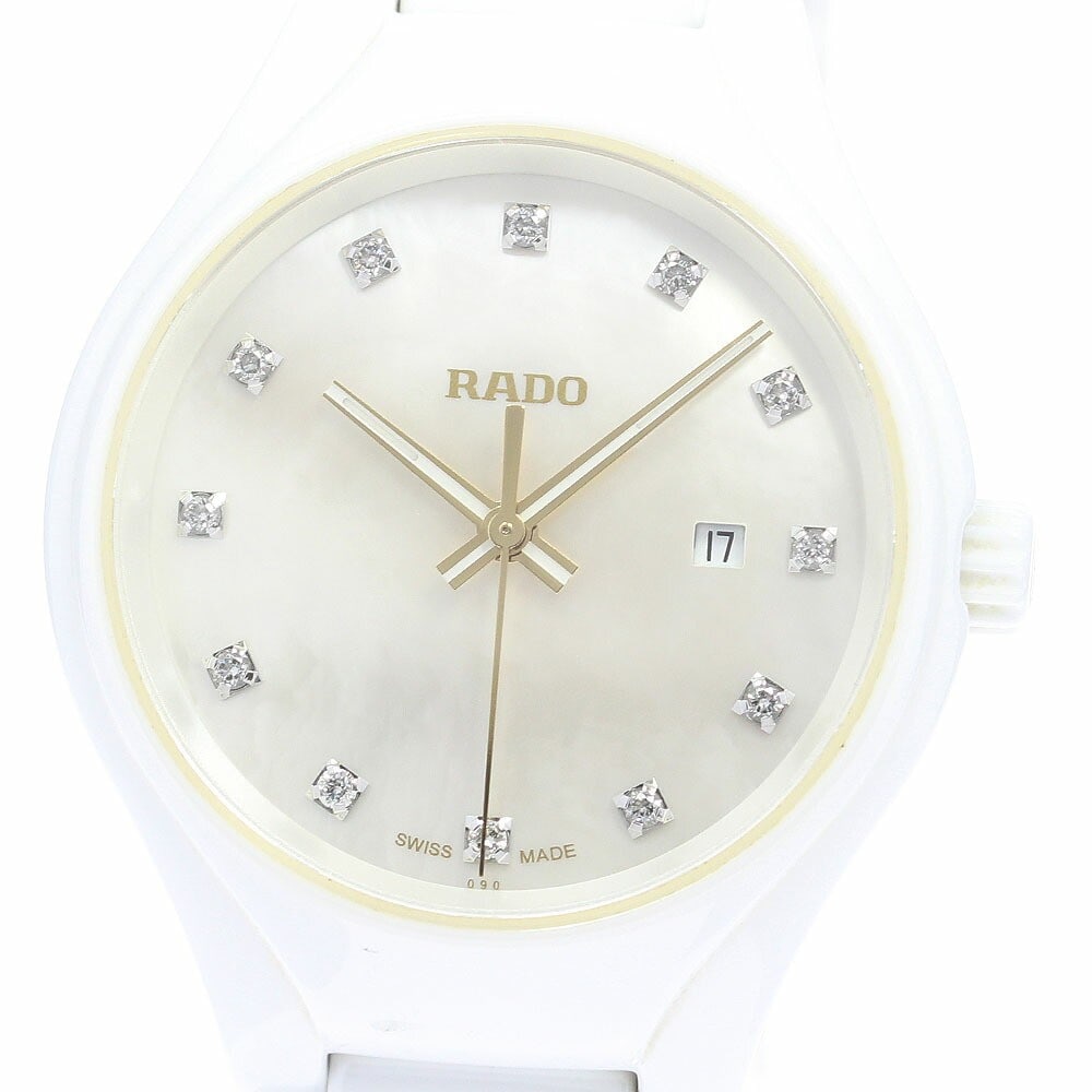 Rado True Women's Quartz Ceramic Titanium Wristwatch Date Band Only: Rado True Women's Quartz Ceramic Titanium Wristwatch Date Band Only This pre-owned RADO True women's wristwatch features a sleek design crafted from ceramic and titanium. The watch has a white shell d