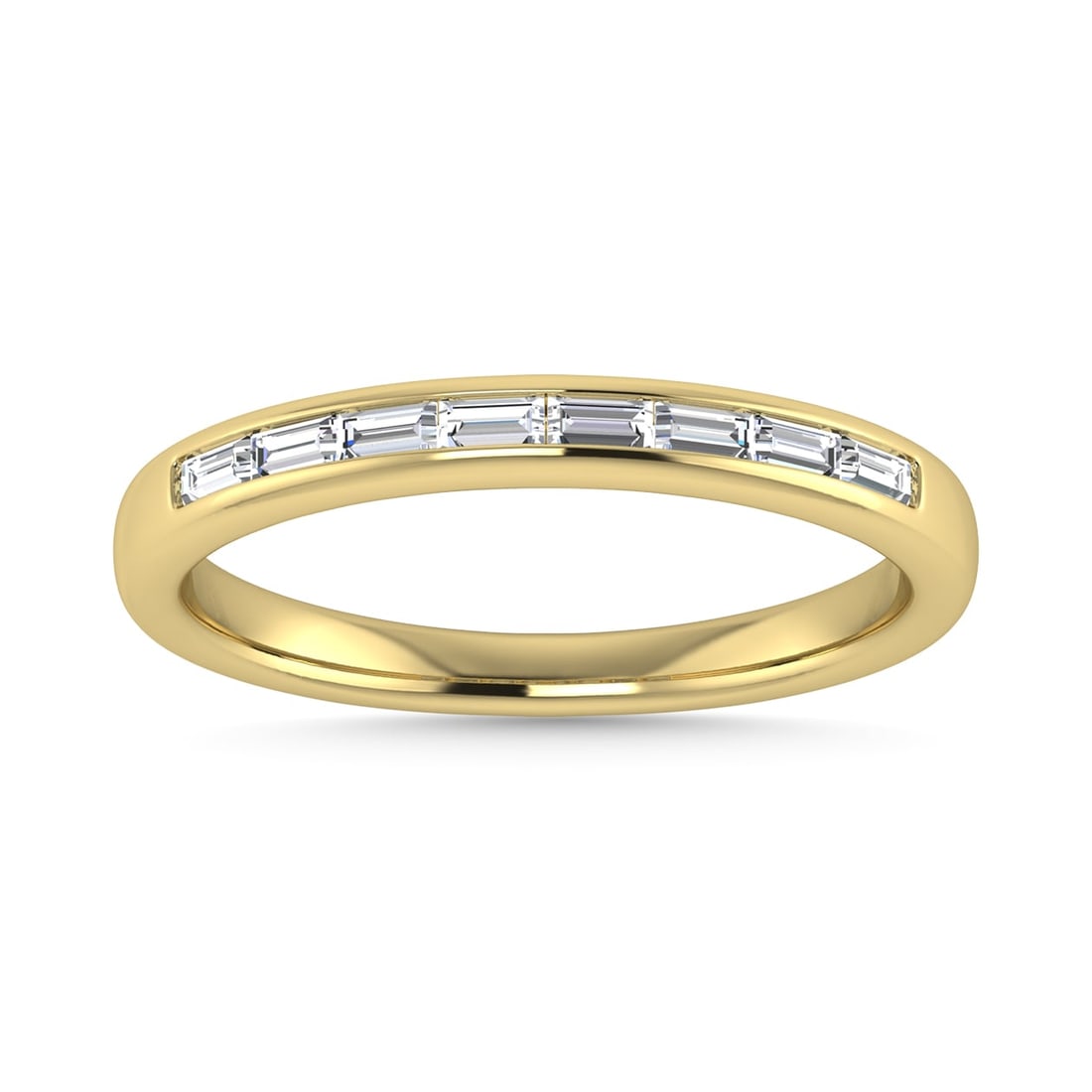 Diamond 1/4 Ct.Tw. Baguette Cut Anniversary Band in 14K Yellow Gold: Diamond 1/4 Ct.Tw. Baguette Cut Anniversary Band in 14K Yellow Gold 14k Yellow Gold Stone Color: G-h Stone Clarity: Si2-i1 Each ring is presented in standard size 6.5. Complimentary resizing is availa