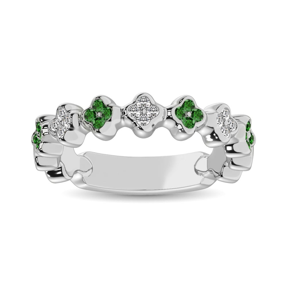 14K White Gold 1/3 Ct.tw Alternate Tsavorite & Diamond Stackable Ring: 14K White Gold 1/3 Ct.tw Alternate Tsavorite & Diamond Stackable Ring Add a pop of color to your Collection with fun diamond accent and gemstone stack ring. This 14K White Gold stackable band will be 