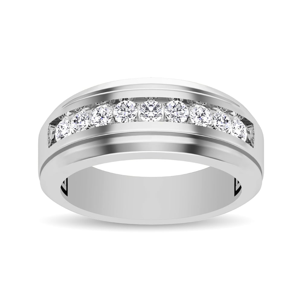 10K White Gold 1 Ct.Tw. Diamond 9 Stone Satin Finish Mens Band