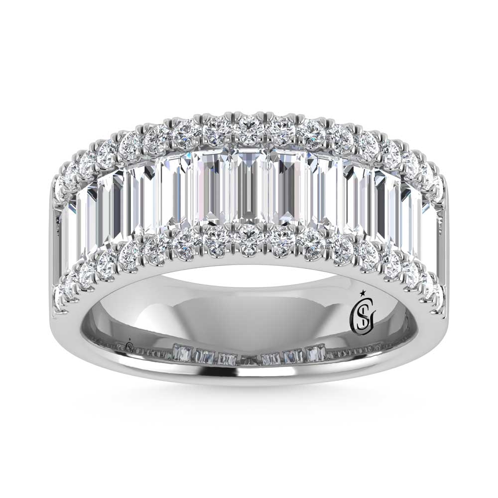 14K White Gold Round & Baguette Lab Grown Diamond 3 Ct.Tw. Wedding Band: 14K White Gold Round & Baguette Lab Grown Diamond 3 Ct.Tw. Wedding Band Crafted in polished 14K white gold, this wedding band sparkles with 3 Ct.Tw. of round and baguette lab grown diamonds for refine
