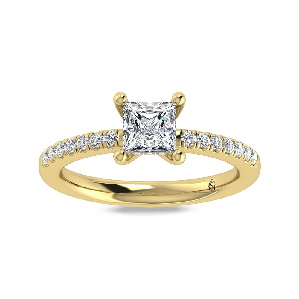 14K Yellow Gold Princess Cut Lab Grown Diamond 1 ct.tw. Halo Engagement Ring