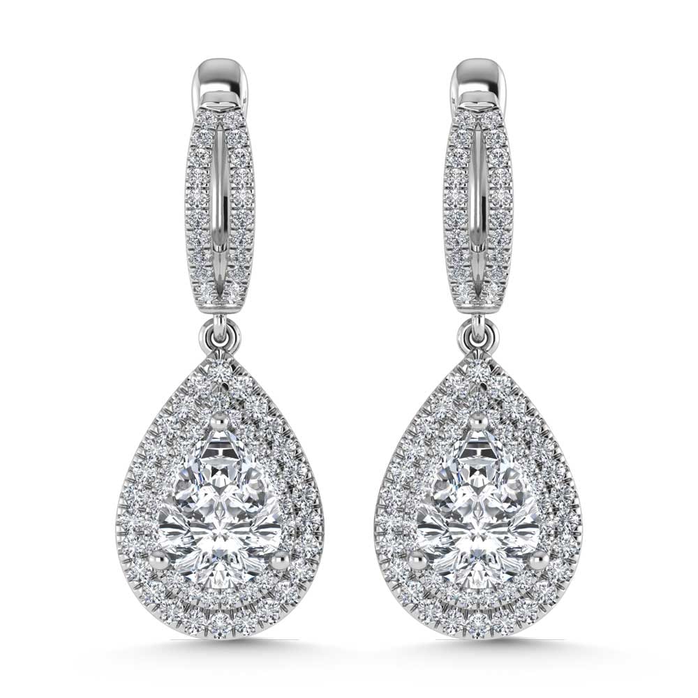 14K White Gold Lab Grown Diamond 4 7/8 Ct.Tw. Pear Shape Fashion Earring (Pear Center 4 ct): 14K White Gold Lab Grown Diamond 4 7/8 Ct.Tw. Pear Shape Fashion Earring (Pear Center 4 ct) These luxurious fashion earrings showcase pear-shaped lab-grown diamond centers totaling 4 CT, with an overa
