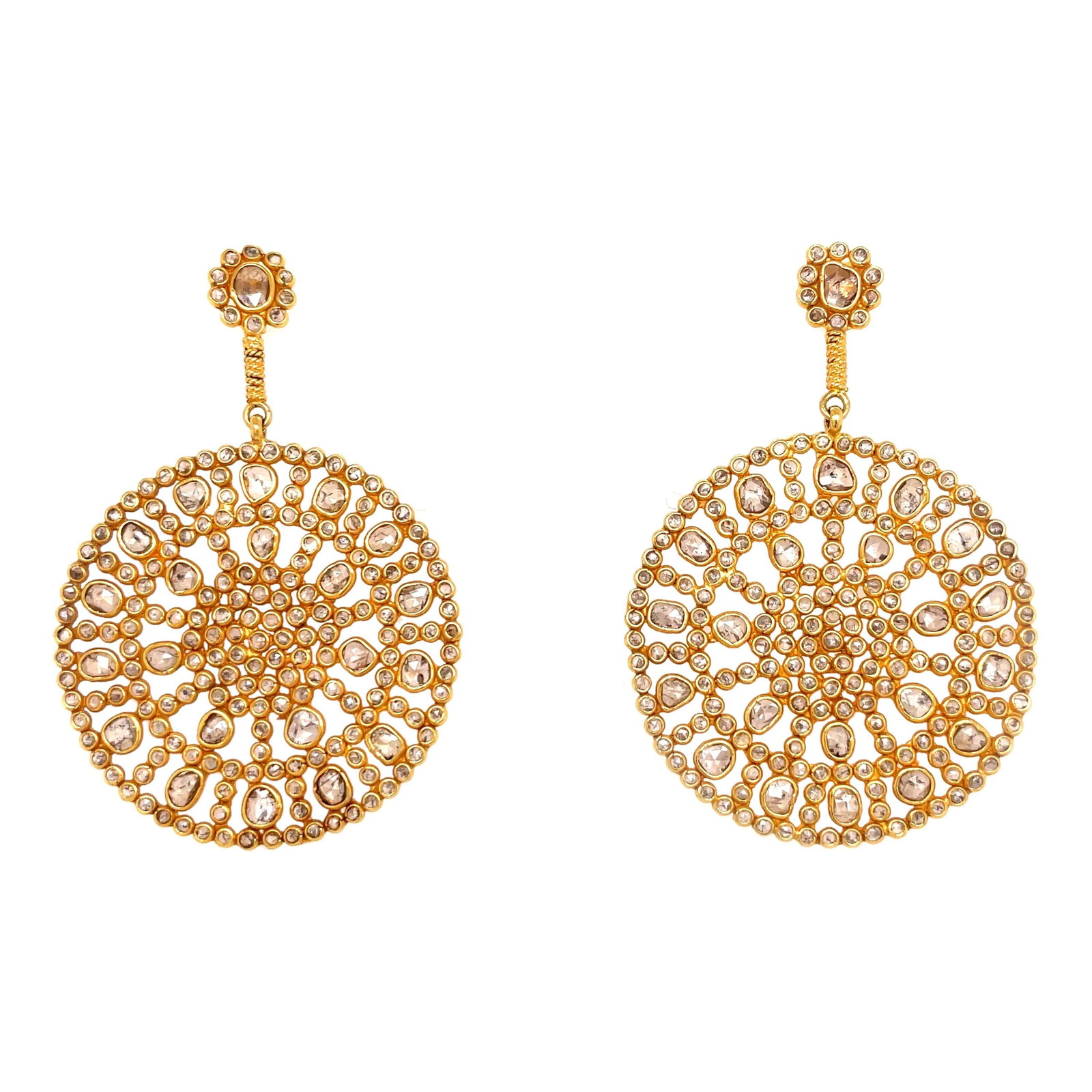 Harbor Diamonds 18K Yellow Gold 11 Carat Diamond Sliced Drop Earrings: Harbor Diamonds 18K Yellow Gold 11 Carat Diamond Sliced Drop Earrings Elevate your style with these stunning large drop earrings crafted from 18 karat yellow gold. Each earring features a contemporary