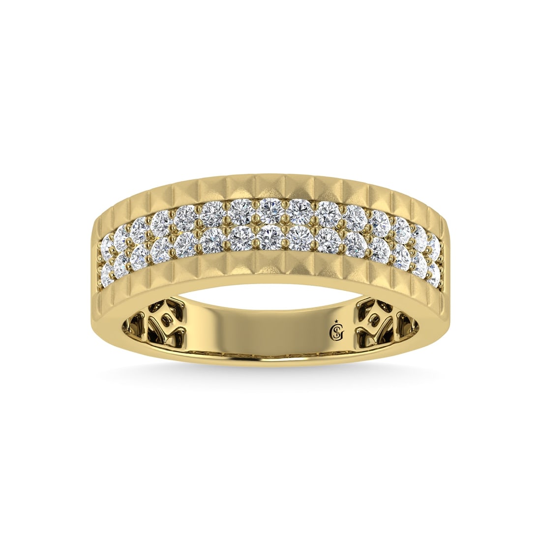 14K Yellow Gold Diamond 1/2 Ct.Tw. Mens Band: 14K Yellow Gold Diamond 1/2 Ct.Tw. Mens Band 14k Yellow Gold Stone Color: G-h Stone Clarity: I1-i2 Each ring is presented in standard size 6.5. Complimentary resizing is available between sizes 510 (i