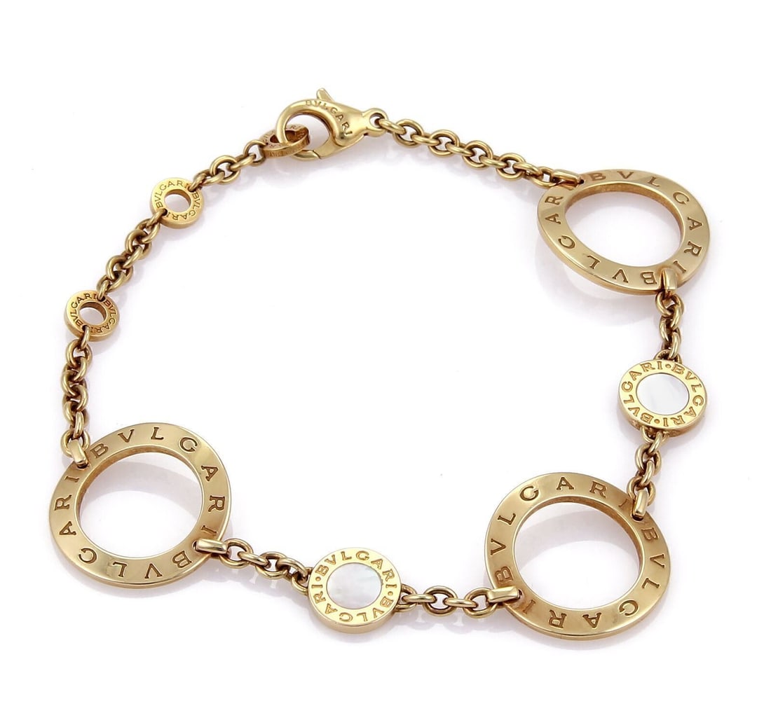Bvlgari Large Circle Link Bracelet 18k Yellow Gold Mother of Pearl