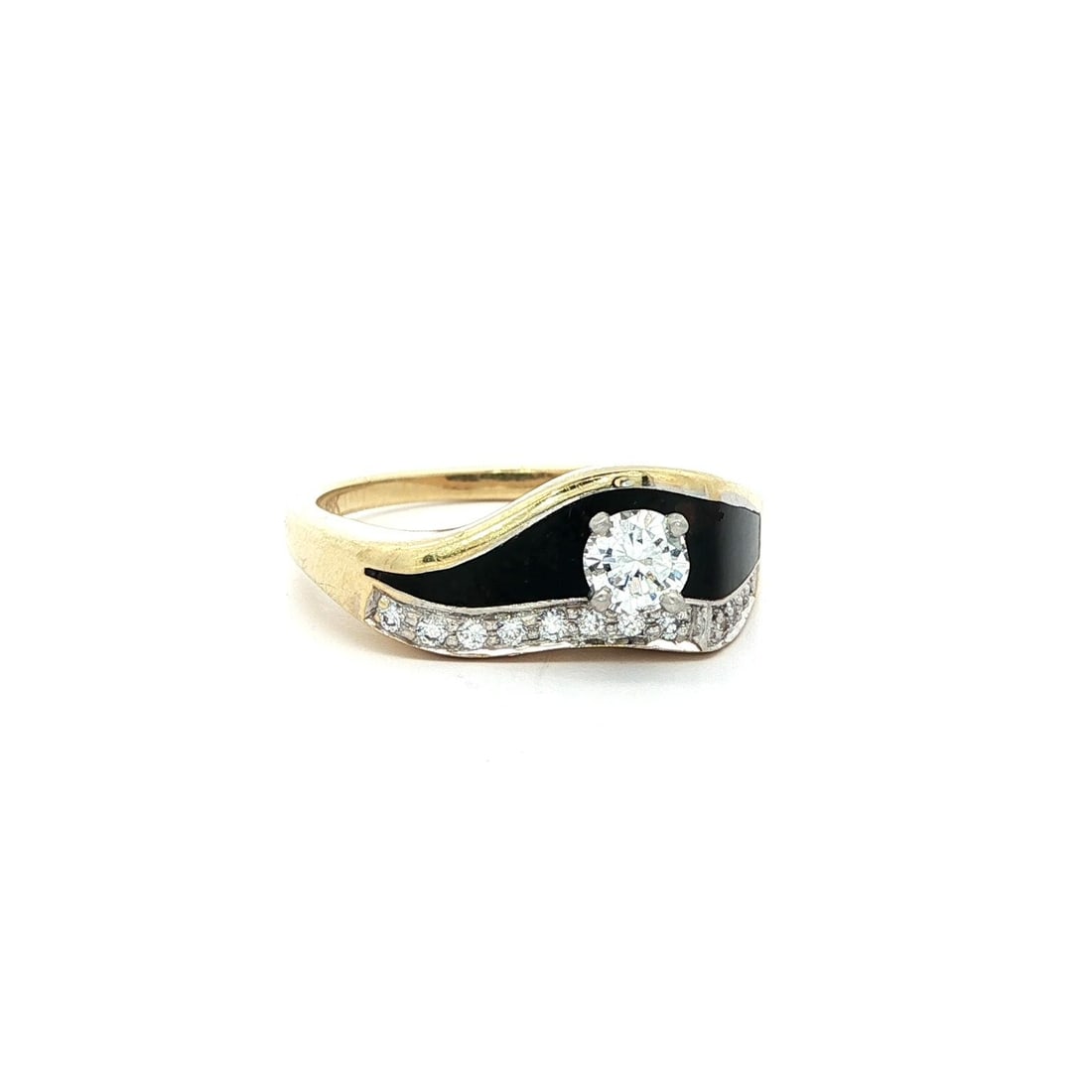 Bernard K Passman 18k Yellow Gold Black Coral Diamond Engagement Ring