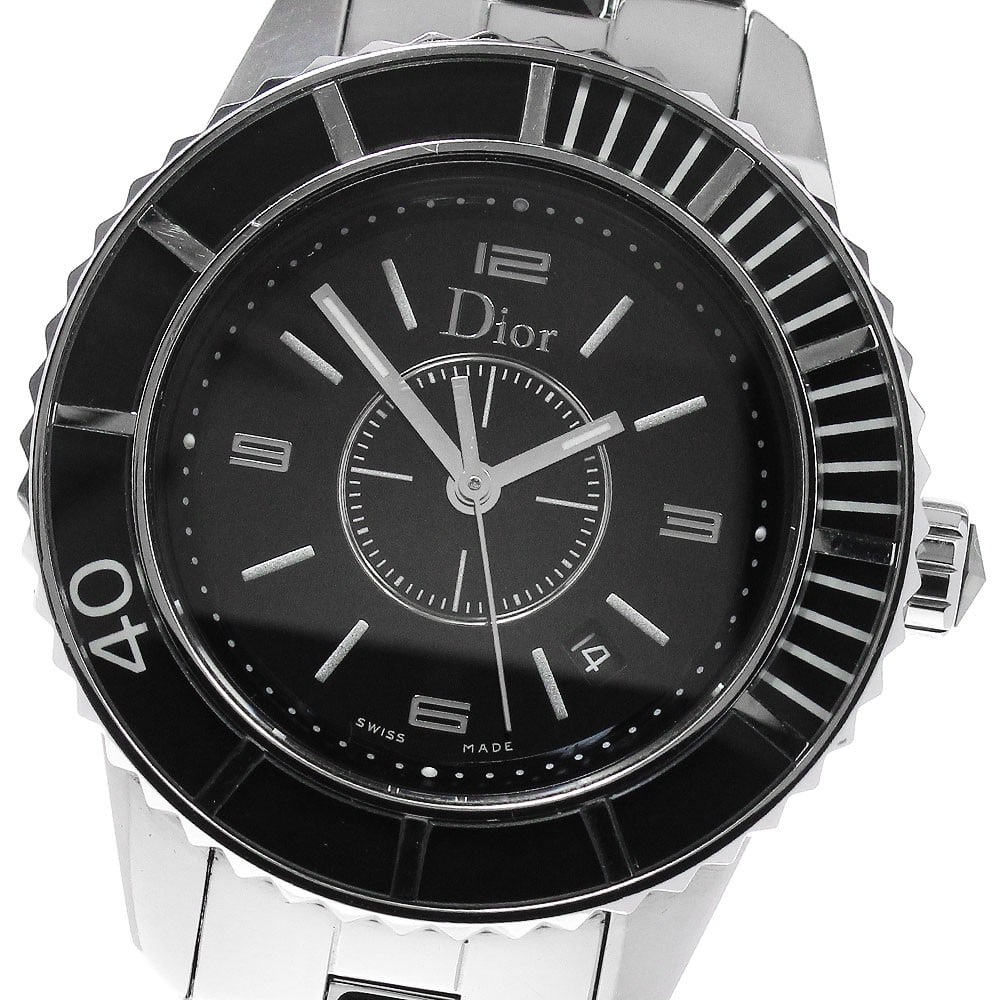 Dior Crystal Quartz Date Women's Stainless Steel Wristwatch CD11311F: Dior Crystal Quartz Date Women's Stainless Steel Wristwatch CD11311F This Dior CD11311F Crystal Date Quartz ladies watch features a stainless steel case and bracelet with a black dial. The watch is po