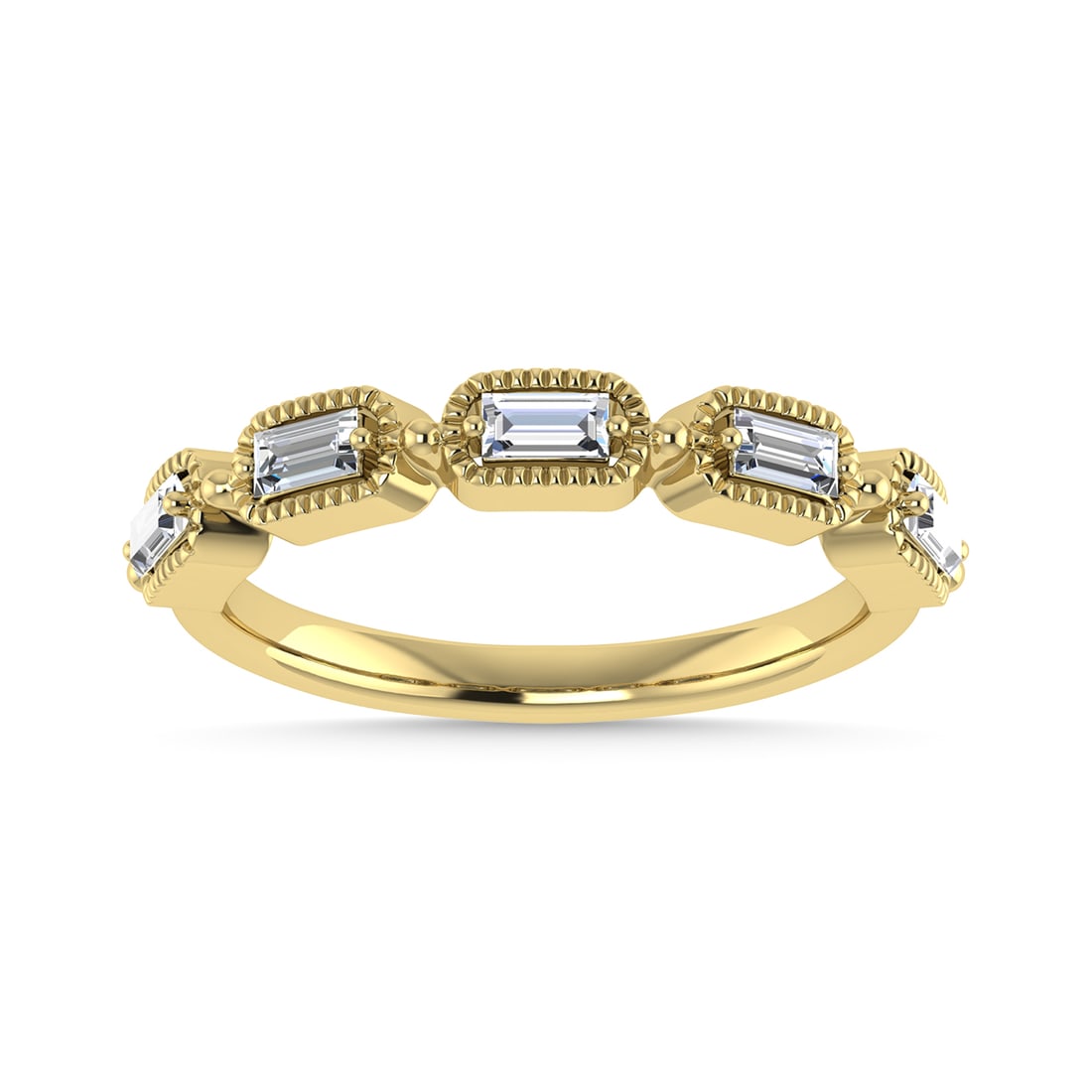 Diamond 1/4 Ct.Tw. Baguette Cut Anniversary Band in 14K Yellow Gold: Diamond 1/4 Ct.Tw. Baguette Cut Anniversary Band in 14K Yellow Gold 14k Yellow Gold Stone Color: G-h Stone Clarity: Si2-i1 Each ring is presented in standard size 6.5. Complimentary resizing is availa
