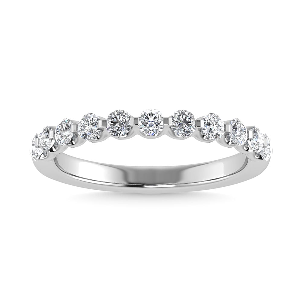 Diamond 1/2 Ct.Tw. Anniversary Band in 14K White Gold: Diamond 1/2 Ct.Tw. Anniversary Band in 14K White Gold 14k White Gold Stone Color: G-h Stone Clarity: I1 Each ring is presented in standard size 6.5. Complimentary resizing is available between sizes 5