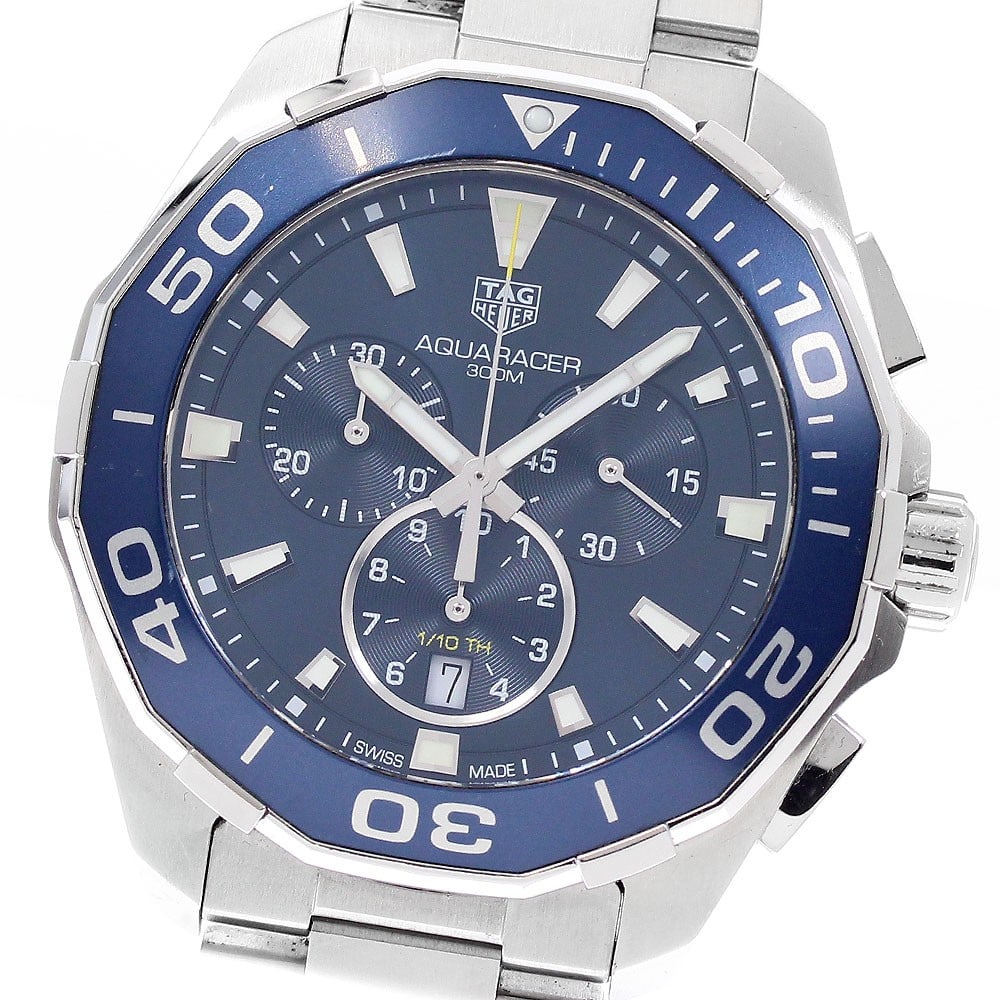 TAG Heuer Aquaracer Quartz Chronograph Men's Wristwatch: TAG Heuer Aquaracer Quartz Chronograph Men's Wristwatch This is a pre-owned TAG HEUER Aquaracer Chronograph Date Quartz wristwatch, model CAY111B.BA0927, designed for men. It features Swiss craftsmans