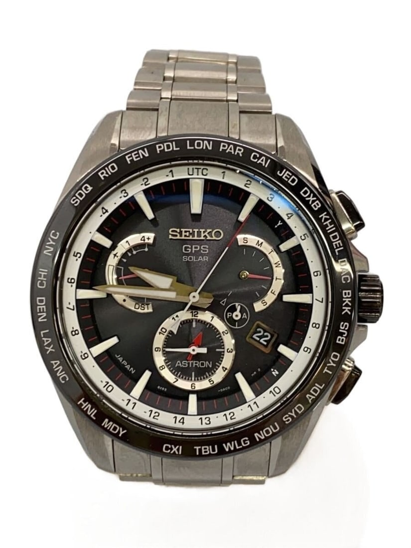 Seiko Astron Black Stainless Steel Wristwatch 8X53-0AD0-2: Seiko Astron Black Stainless Steel Wristwatch 8X53-0AD0-2 This Seiko Astron 8X53-0AD0-2 men's wristwatch features a black stainless steel case and band. Made in Japan, it is designed for men and shows