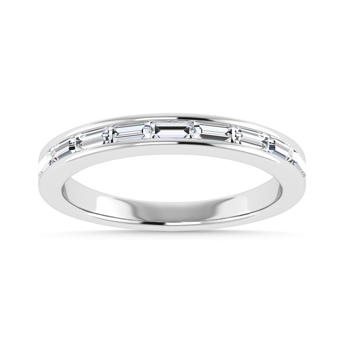 Diamond 3/8 Ct.Tw. Baguette Cut Anniversary Band in 14K White Gold: Diamond 3/8 Ct.Tw. Baguette Cut Anniversary Band in 14K White Gold 14k White Gold Stone Color: G-h Stone Clarity: Si2-i1 Each ring is presented in standard size 6.5. Complimentary resizing is availabl