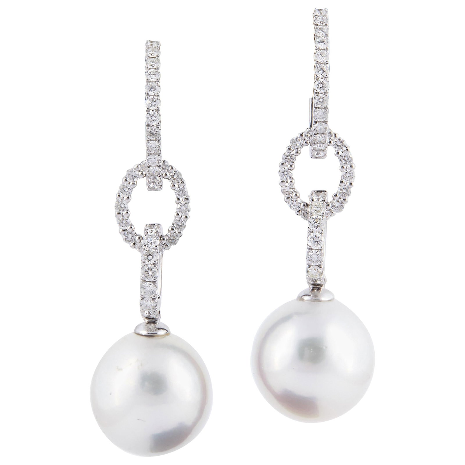 Harbor Diamonds 18K White Gold South Sea Pearl Diamond Hoop Earrings