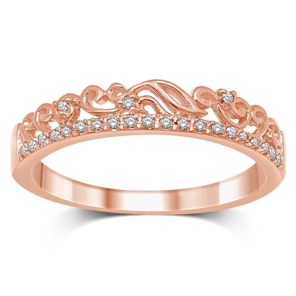 14K Rose Gold 1/20 Ct.Tw. Diamond Stackable Band: 14K Rose Gold 1/20 Ct.Tw. Diamond Stackable Band This stunning Stackable Band is available in 14K Rose Gold. There are 30 round diamonds with a total carat weight of 1/20 Ct.Tw. set in a micro prong /