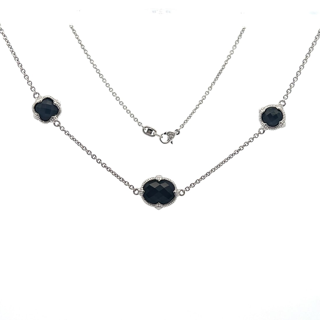 Judith Ripka Contempo Sterling Silver Blue Quartz Hematite Necklace: Judith Ripka Contempo Sterling Silver Blue Quartz Hematite Necklace Elevate your jewelry collection with this stunning Judith Ripka Contempo Silver Blue Quartz Hematite Doublet Station Necklace. Craft