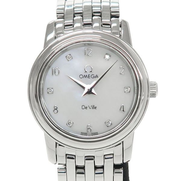 Omega De Ville Prestige Quartz Diamond Dial 22mm Women's Watch: Omega De Ville Prestige Quartz Diamond Dial 22mm Women's Watch This OMEGA De Ville Prestige women's wristwatch features a 22mm stainless steel case and a refined white shell dial adorned with six diam