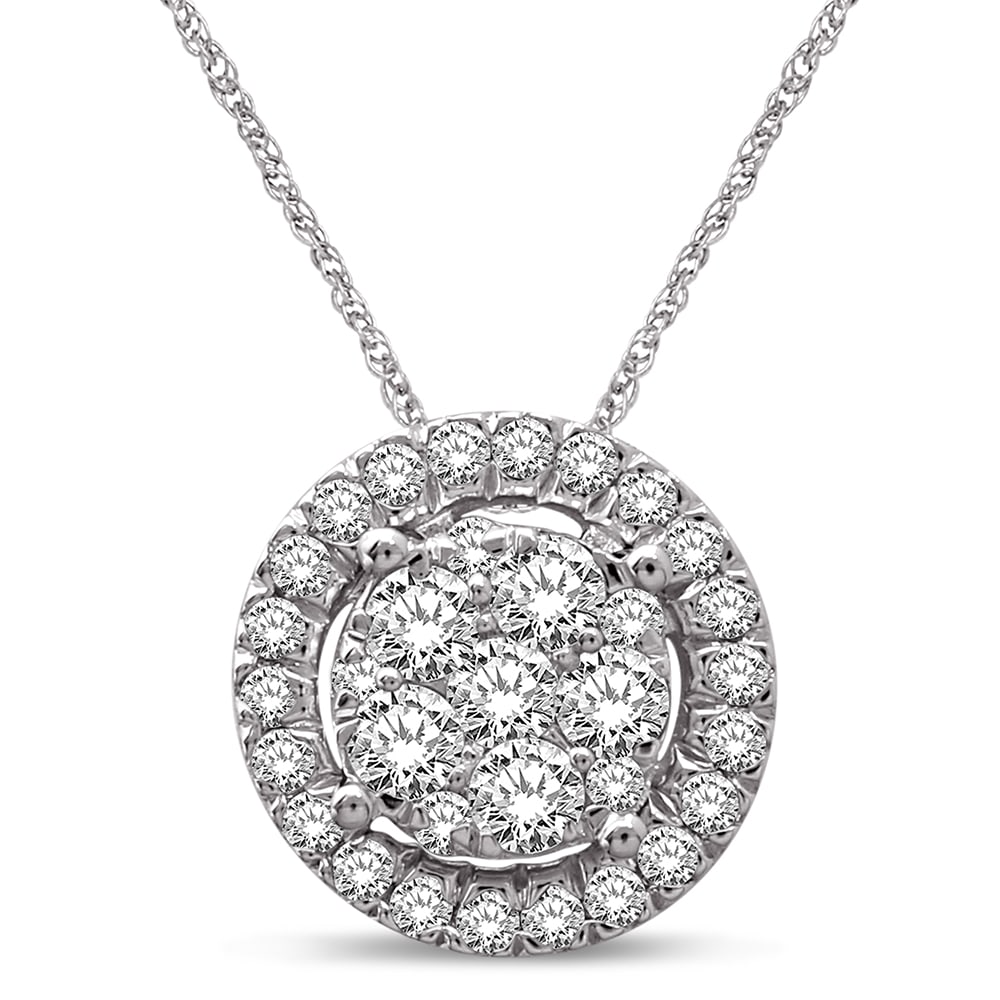 14K White Gold 3/4 Ct.Tw. Diamond Flower Pendant: 14K White Gold 3/4 Ct.Tw. Diamond Flower Pendant This Elegant Pendant Is Crafted from 14K White Gold And Adorned With Diamonds Weighing Approximately 3/4 Ct.Tw. This Sparkling Design Features an Open 