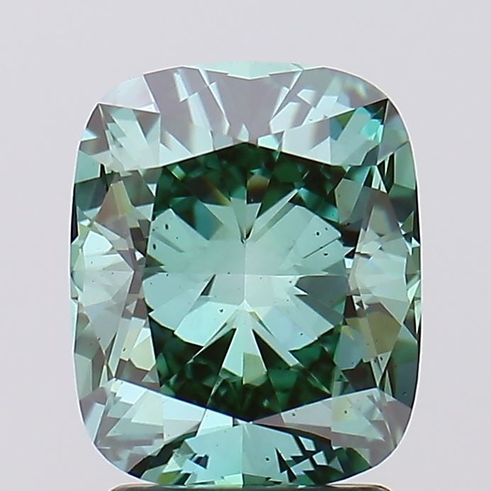 Loose Diamond - CUSHION MODIFIED 2.36ct Fancy Vivid Green VS2: Loose Diamond - CUSHION MODIFIED 2.36ct Fancy Vivid Green VS2 Source: This is a real non-mined Diamond that has been grown in a lab Shape: CUSHION MODIFIED Carats: 2.36 Color: Fancy Vivid Green Certif