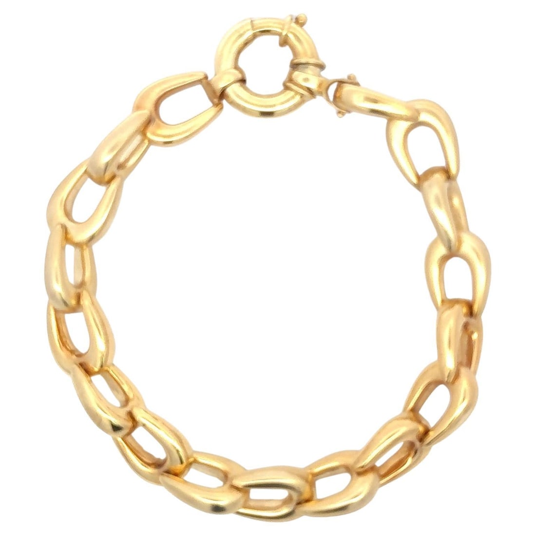 Harbor Diamonds 14K Yellow Gold Shoe Horse Link Bracelet 8" 19.5g: Harbor Diamonds 14K Yellow Gold Shoe Horse Link Bracelet 8" 19.5g This stunning 14 Karat Yellow Gold Bracelet showcases a contemporary design with a brushed finish. The bracelet features 17 Shoe Horse