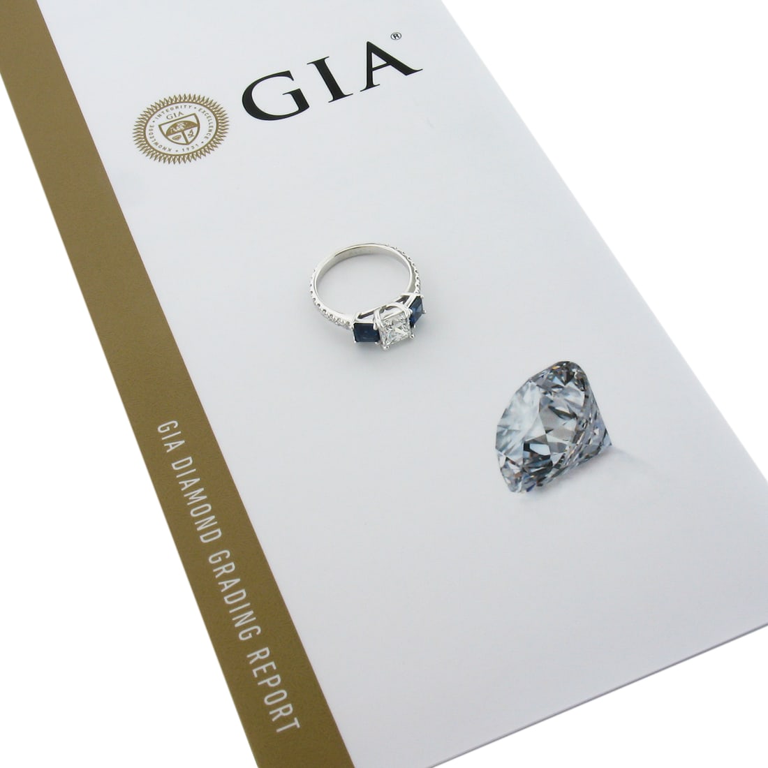 GIA Platinum Princess Diamond Sapphire Engagement Ring 2.58ctw: GIA Platinum Princess Diamond Sapphire Engagement Ring 2.58ctw This un-used platinum engagement ring features a GIA-certified 1.18 carat princess cut diamond (F color, VS1 clarity) as the center stone