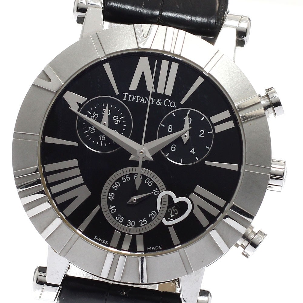 Tiffany Atlas quartz chronograph women's wristwatch date black dial