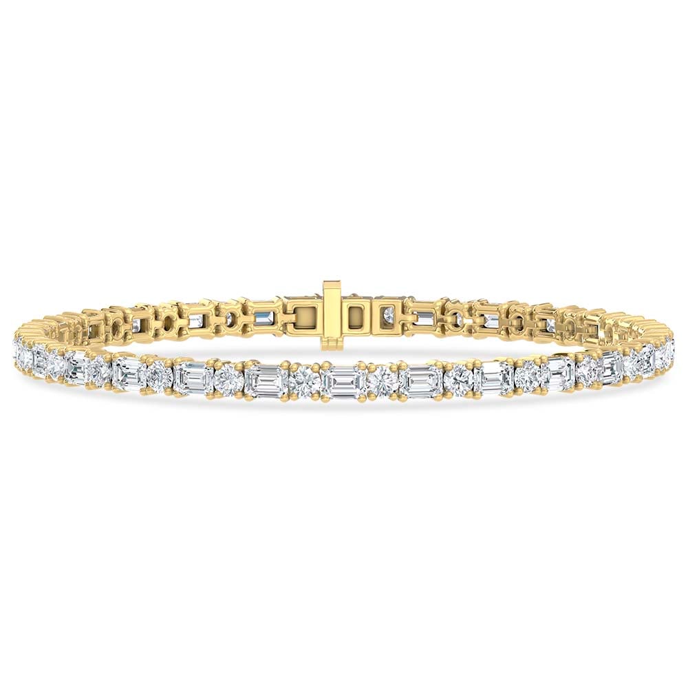 14K Yellow Gold Lab Grown Diamond 5 1/2 Ct.Tw. Round and Emerald Tennis Bracelet: 14K Yellow Gold Lab Grown Diamond 5 1/2 Ct.Tw. Round and Emerald Tennis Bracelet Experience timeless elegance with a modern edge in this stunning lab-grown diamond tennis bracelet, crafted in radiant 