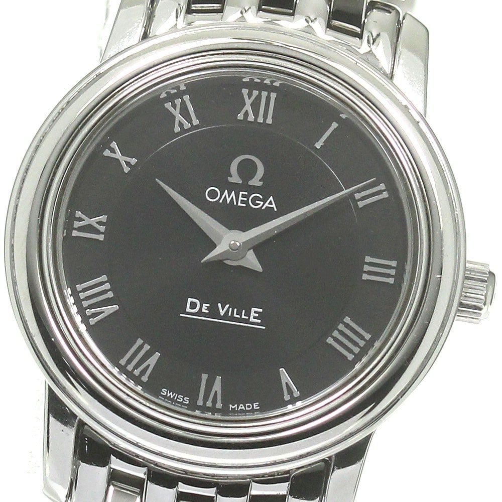 Omega De Ville Prestige Quartz Ladies Steel Watch 4570.52: Omega De Ville Prestige Quartz Ladies Steel Watch 4570.52 This OMEGA De Ville Prestige Quartz women's wristwatch features a stainless steel case and band, complemented by a black dial. The watch opera