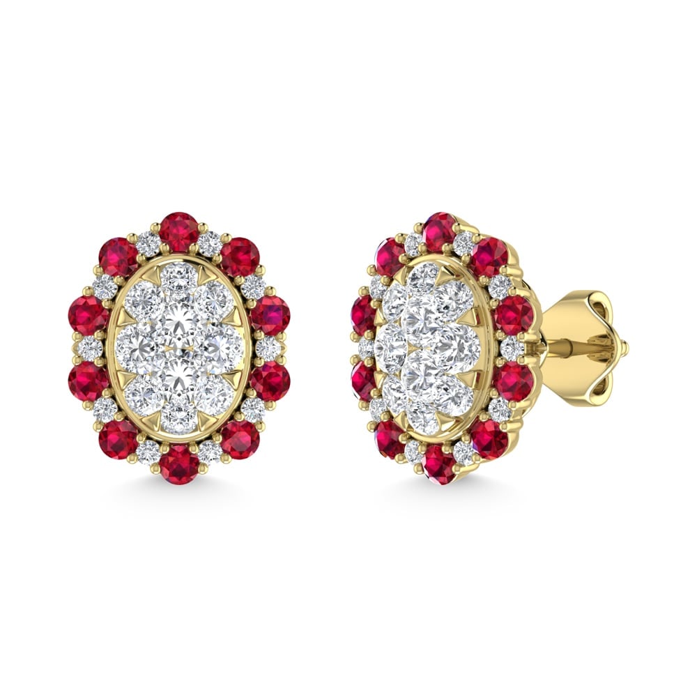 Diamond 1 Ct.Tw. And Ruby Fashion Earrings in 14K Yellow Gold (1 of 2)