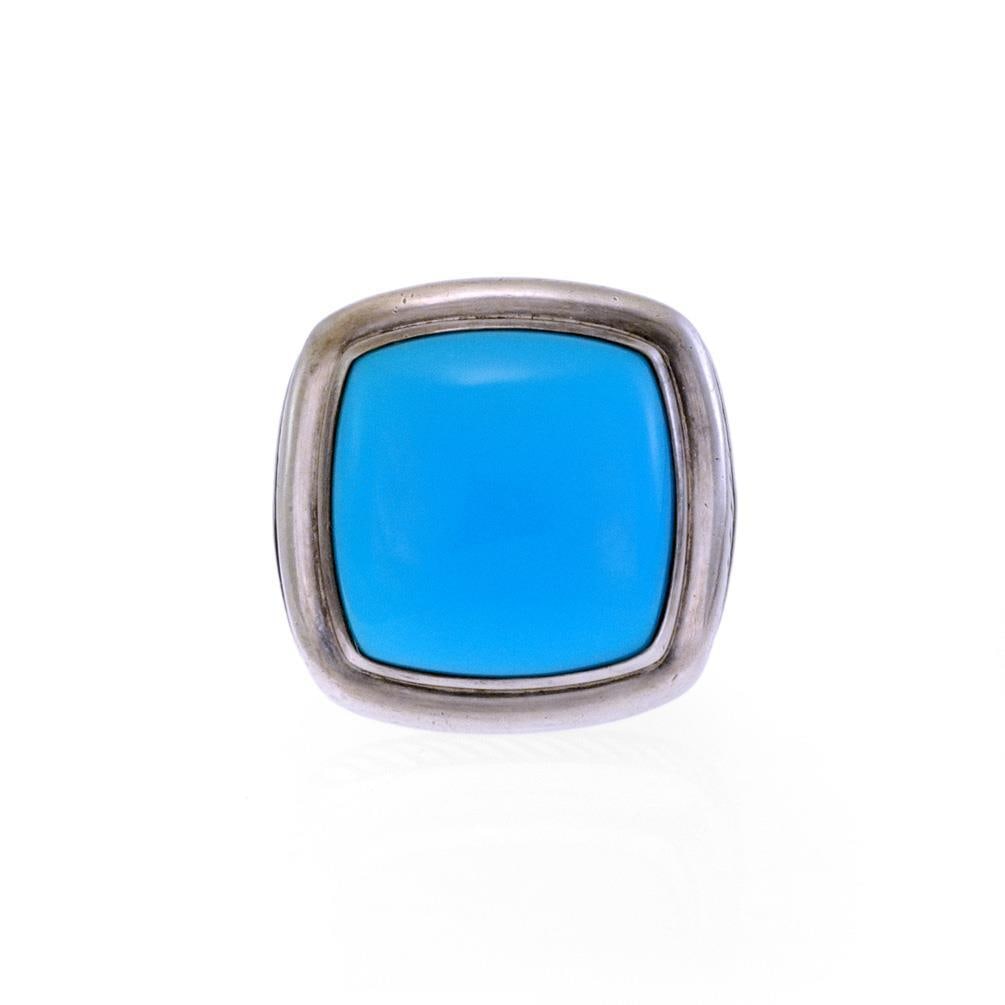 David Yurman Albion Sterling Silver Turquoise Cushion Ring D.Y925: David Yurman Albion Sterling Silver Turquoise Cushion Ring D.Y925 This stunning David Yurman Albion ring features a captivating polished turquoise gemstone set in a bezel mount. Crafted from high-qual